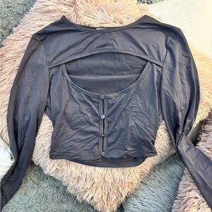 Princess Polly Charcoal Long Sleeve Crop Top